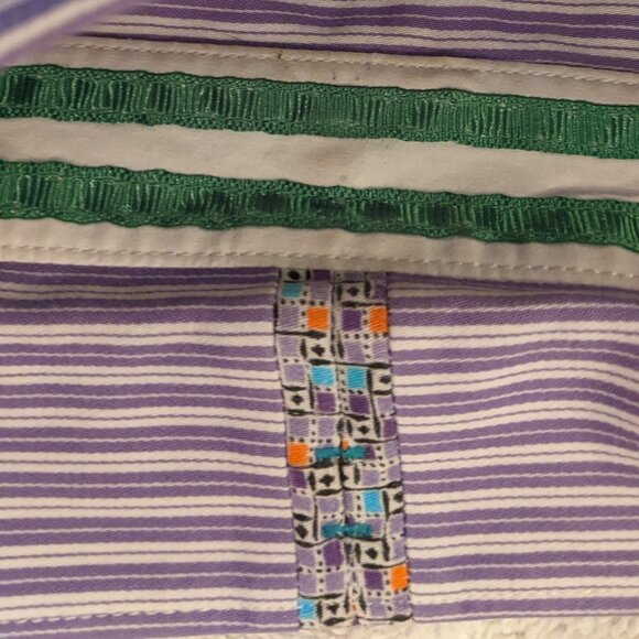 Robert Graham Purple White striped button up dress shirt 3XL - Picture 6 of 16